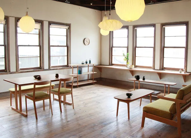 TEORI showroom with laminated bamboo furniture
