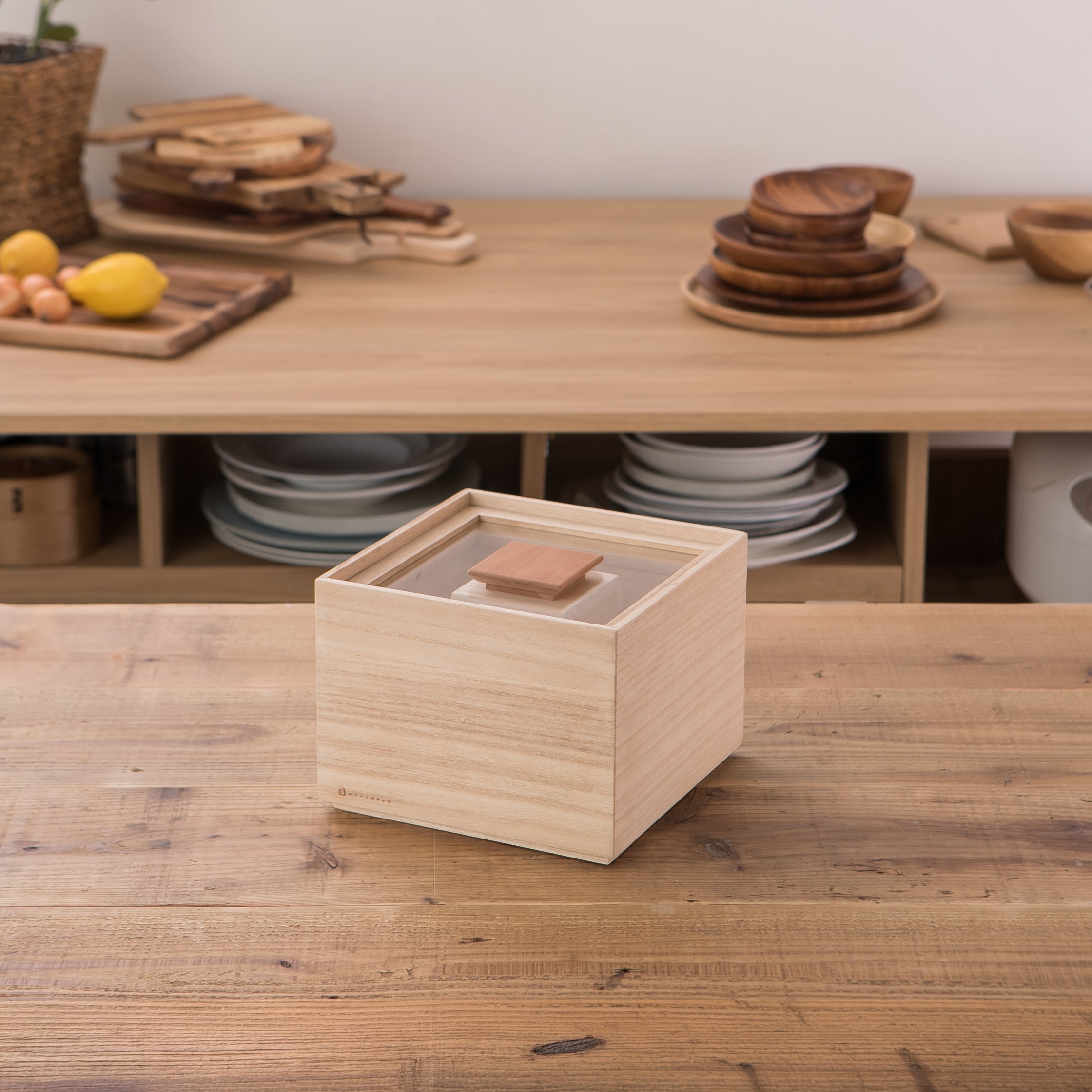 Eco-Friendly Paulownia Wood Rice Bin with Magnetic Measuring Cup