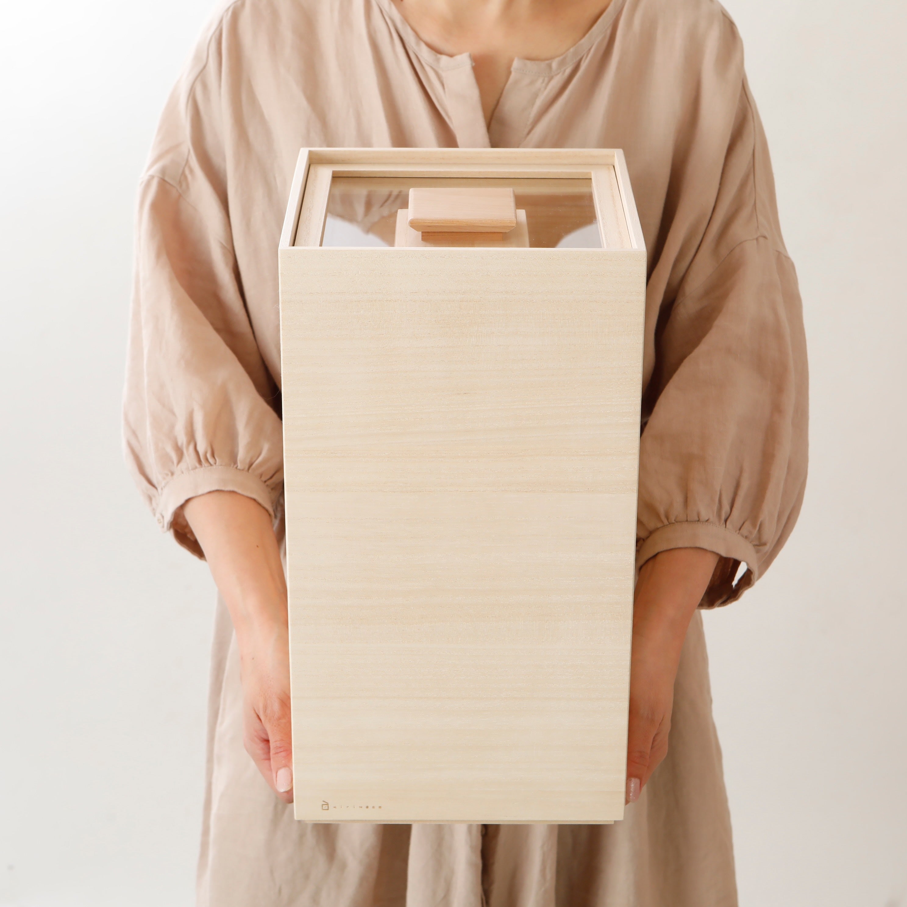 Eco-Friendly Paulownia Wood Rice Bin with Magnetic Measuring Cup