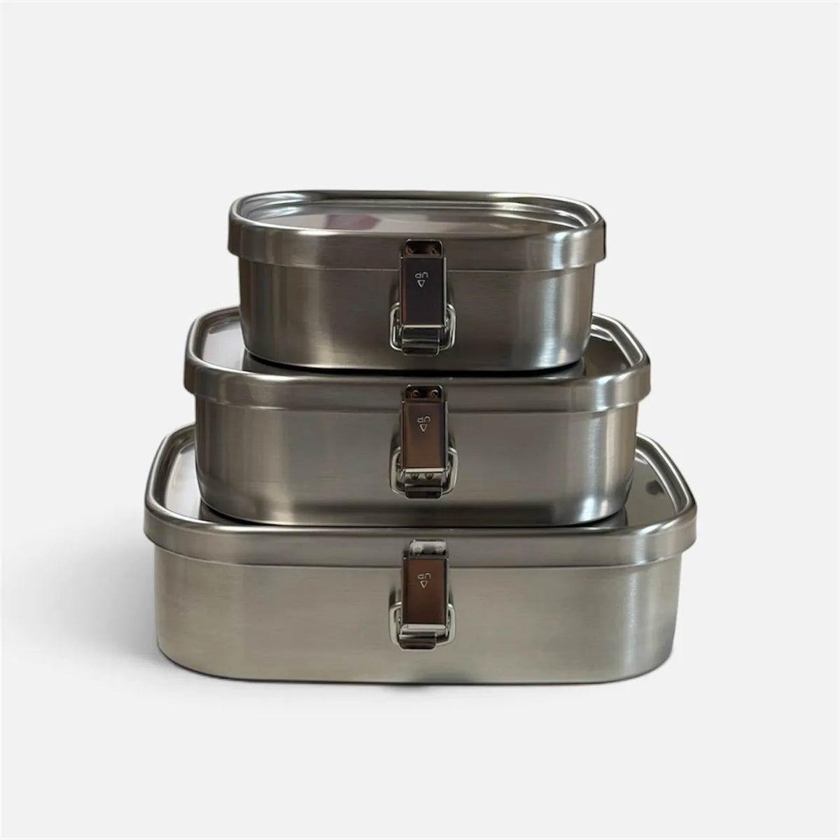Kobo Aizawa stainless steel lunch boxes in three sizes, stacked