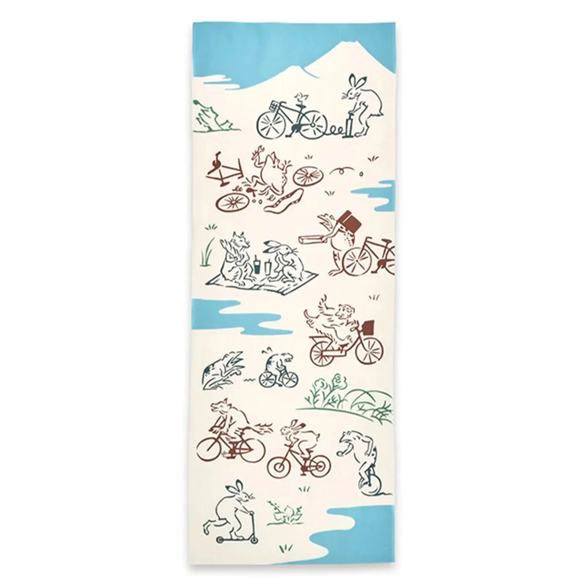 Chōjū-giga tenugui, Cycling design: frolicking frogs, rabbits and monkeys