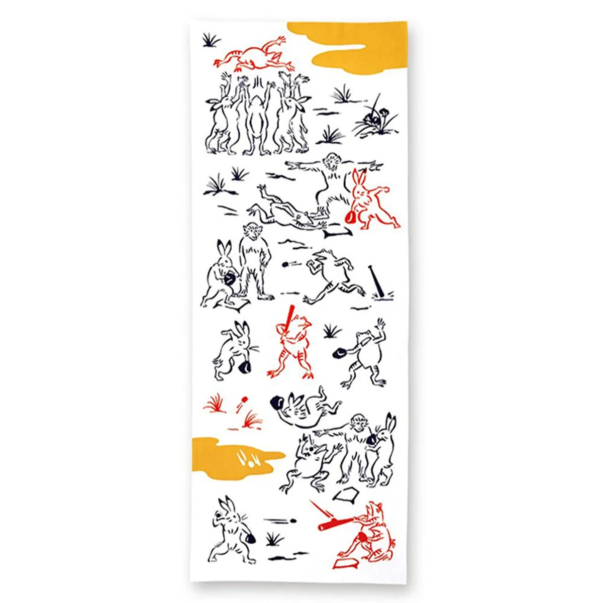 Chōjū-giga tenugui, Baseball design: frolicking frogs, rabbits and monkeys
