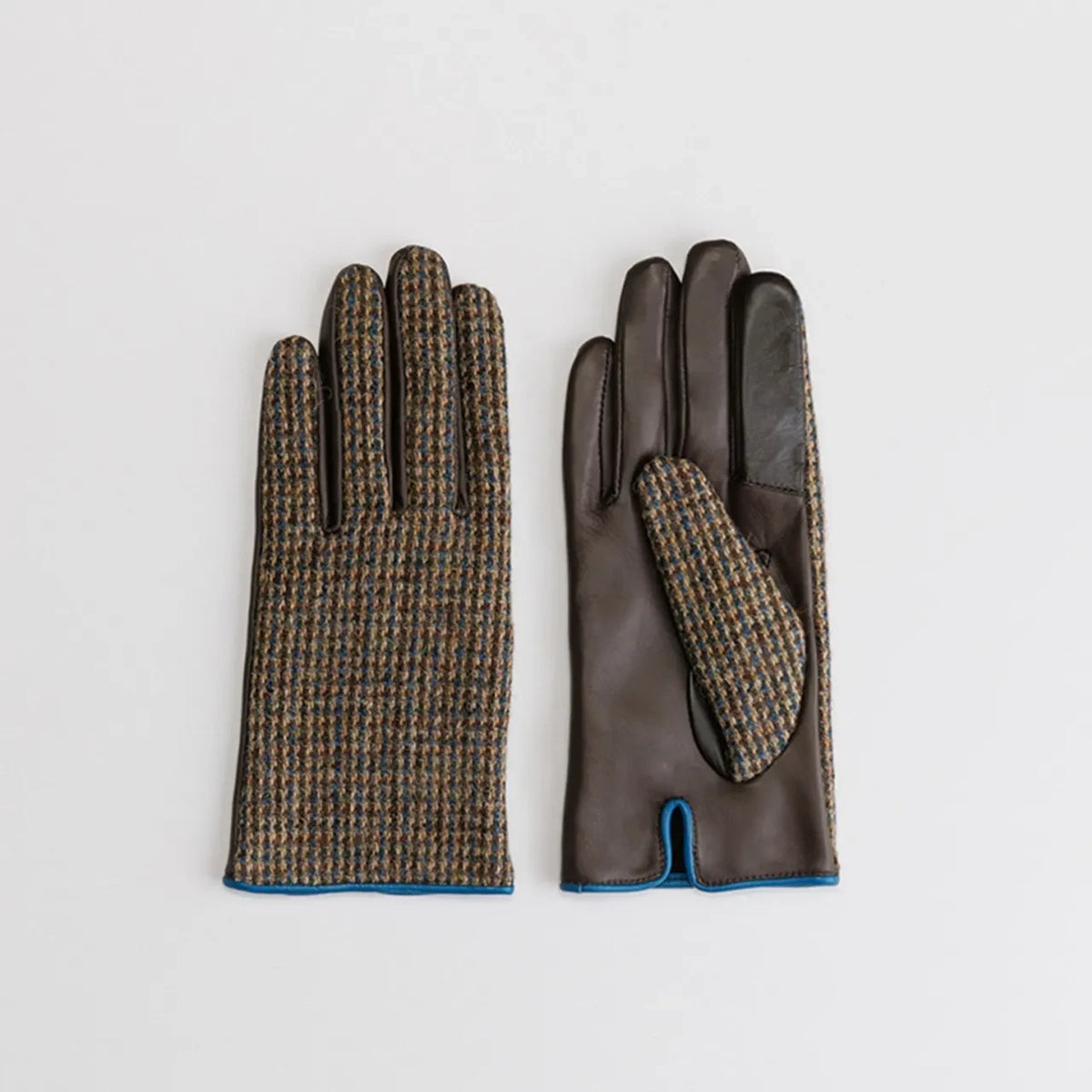 Kuroda women’s Harris Tweed and leather gloves in beige 3 #Color_Beige 3