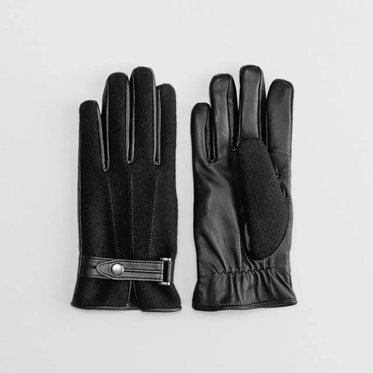 Kuroda men’s Harris Tweed and leather gloves in black #Color_Black
