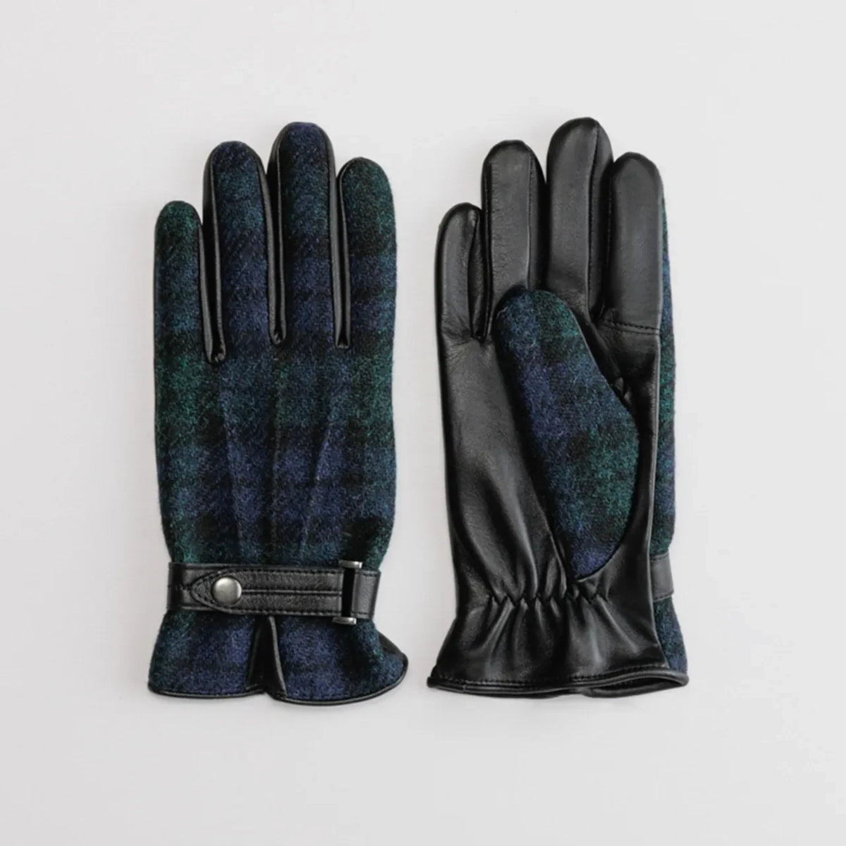 Kuroda men’s Harris Tweed and leather gloves in black watch #Color_Black Watch