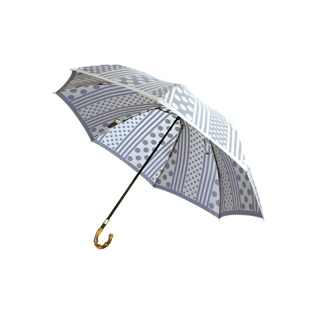 kirie Dots and Stripes umbrella in Ash Blue, open #Color_Ash Blue