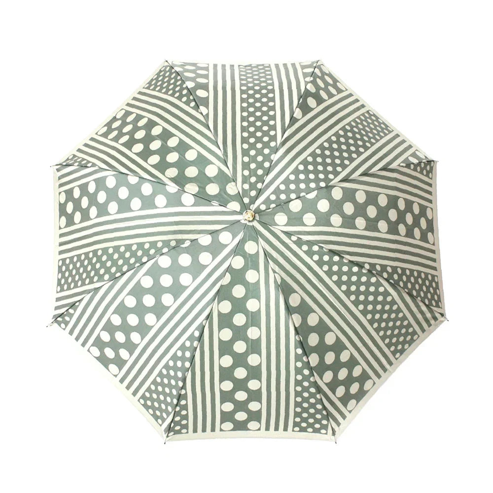 kirie Dots and Stripes umbrella in Forest Green, canopy from above #Color_Forest Green