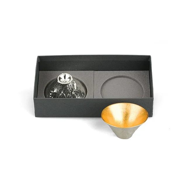 FUJIYAMA sake cup pair in a black paper gift box