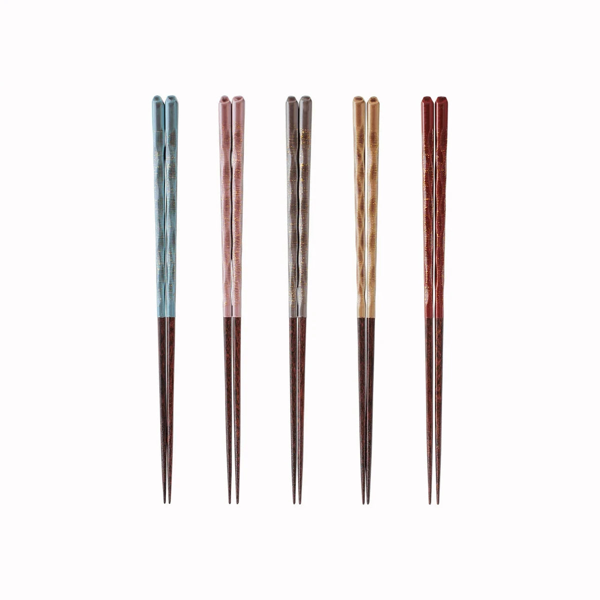 Mingei Kasane chopsticks in five colors: blue, pink, gray, beige and red