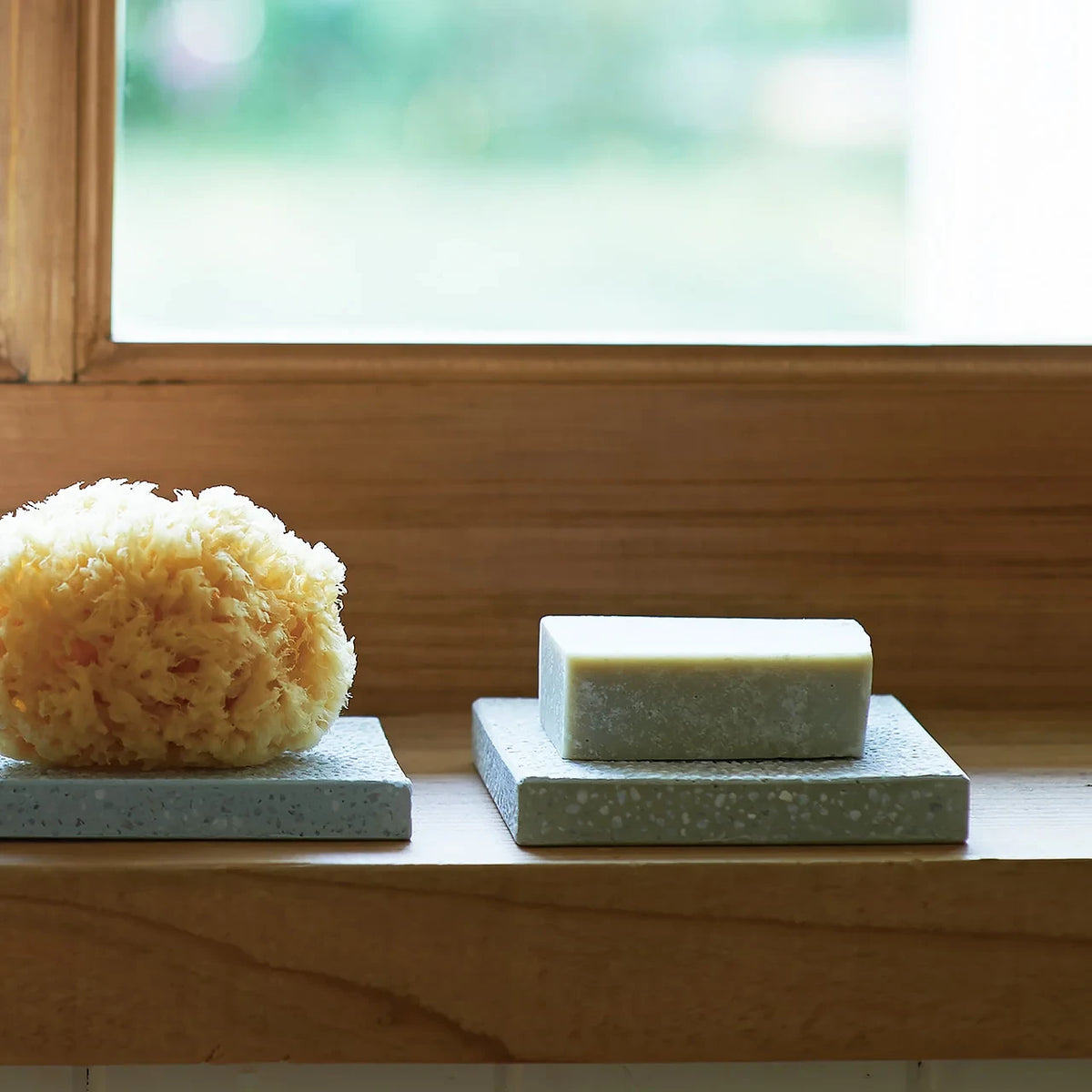 soil soap dishes for the bath by a window