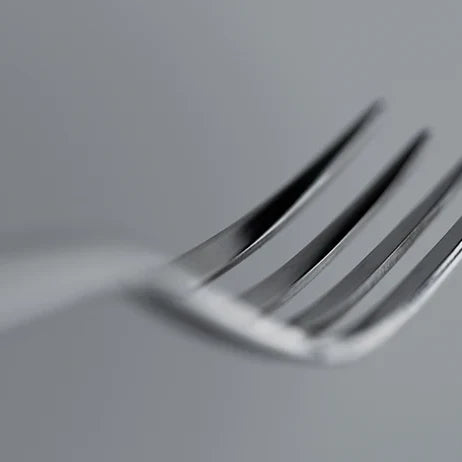 Close-up of the staggered tines of a THE fork