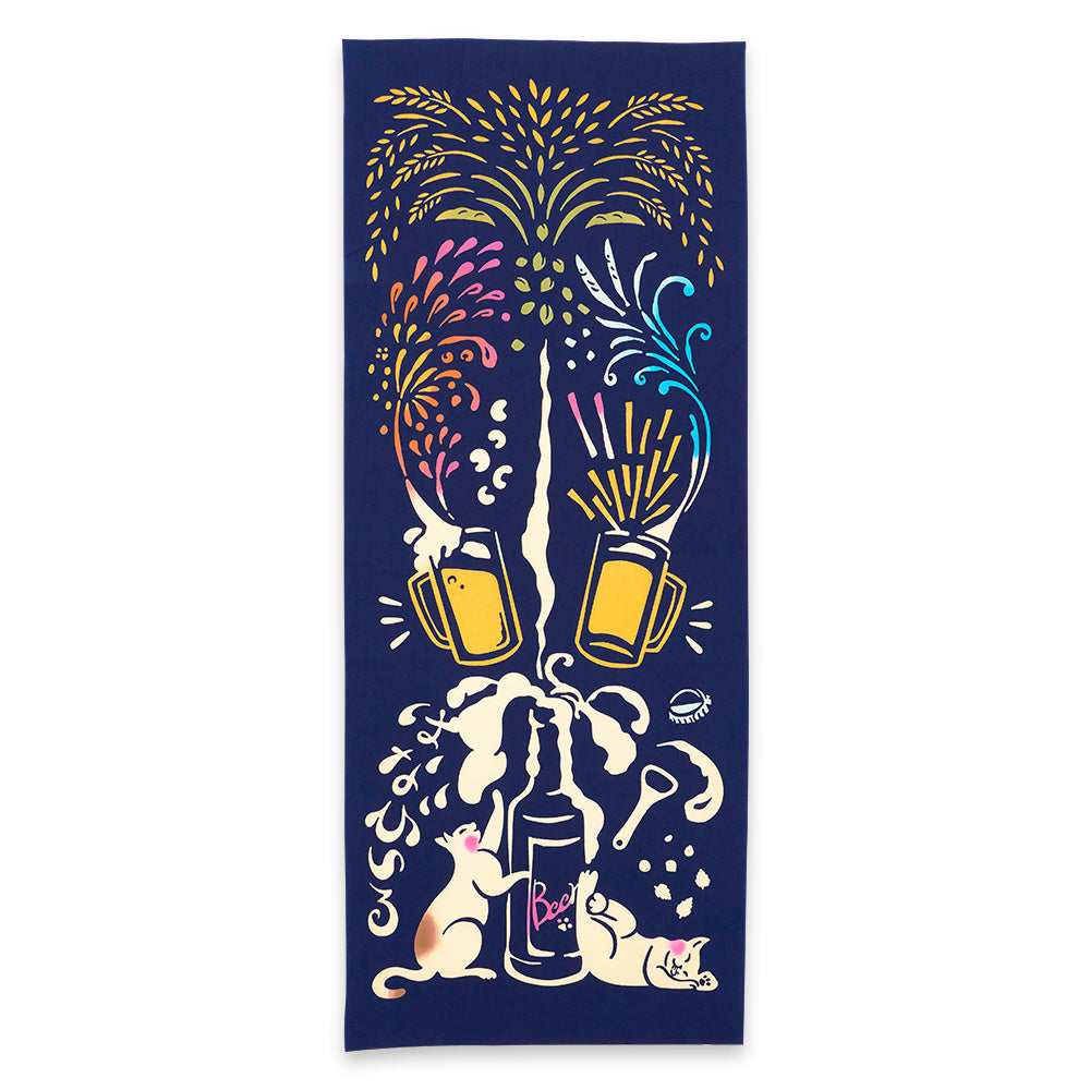 Artisan Hand-Dyed Japanese Tenugui Cloth - From Towel to Elegant Wall Accent | Summer "Vibrant Festivals & Ocean Breezes"