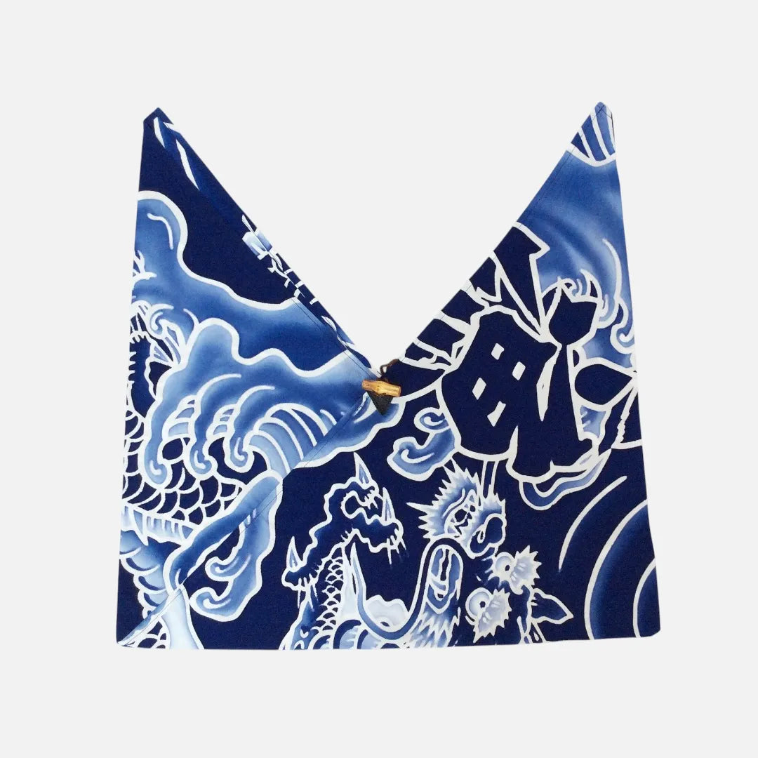 Azuma bag with the dragon design in indigo, front #Auspicious Designs_Dragon (Ryu)