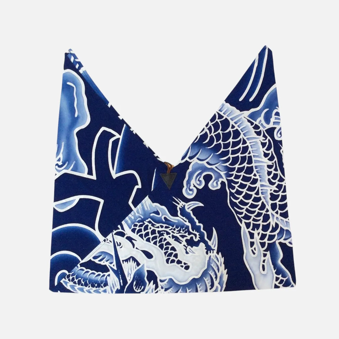 Dragon design azuma bag in indigo and white, back #Auspicious Designs_Dragon (Ryu)