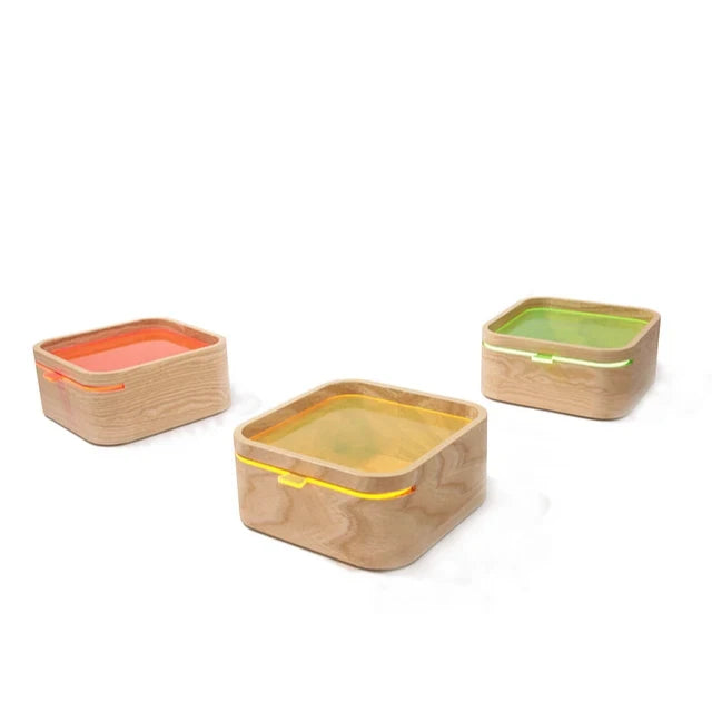 chanto wooden containers with coloured lids