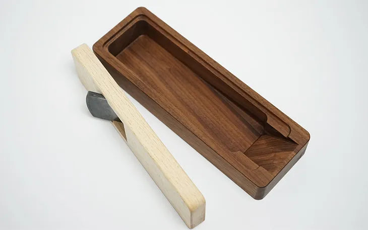 Walnut box and white oak plane of the Daiya katsuobushi shaver