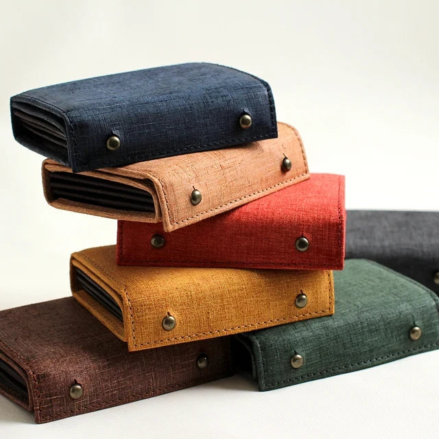 m+ millefoglie Quadretti wallets stacked in several colors