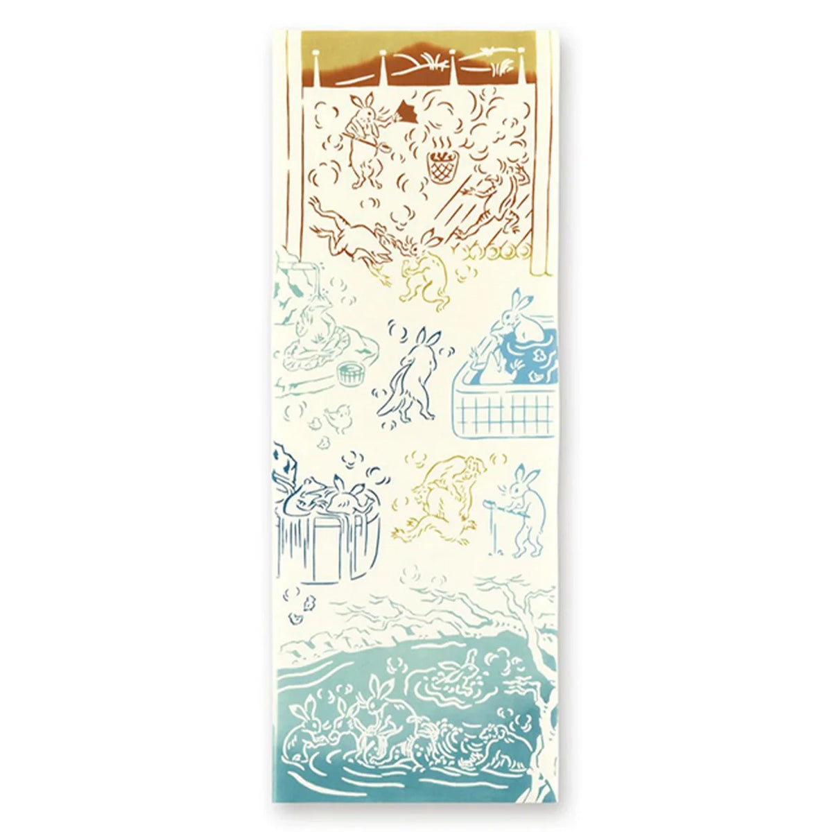 Chōjū-giga tenugui, Hot Spring design: frolicking frogs, rabbits and monkeys