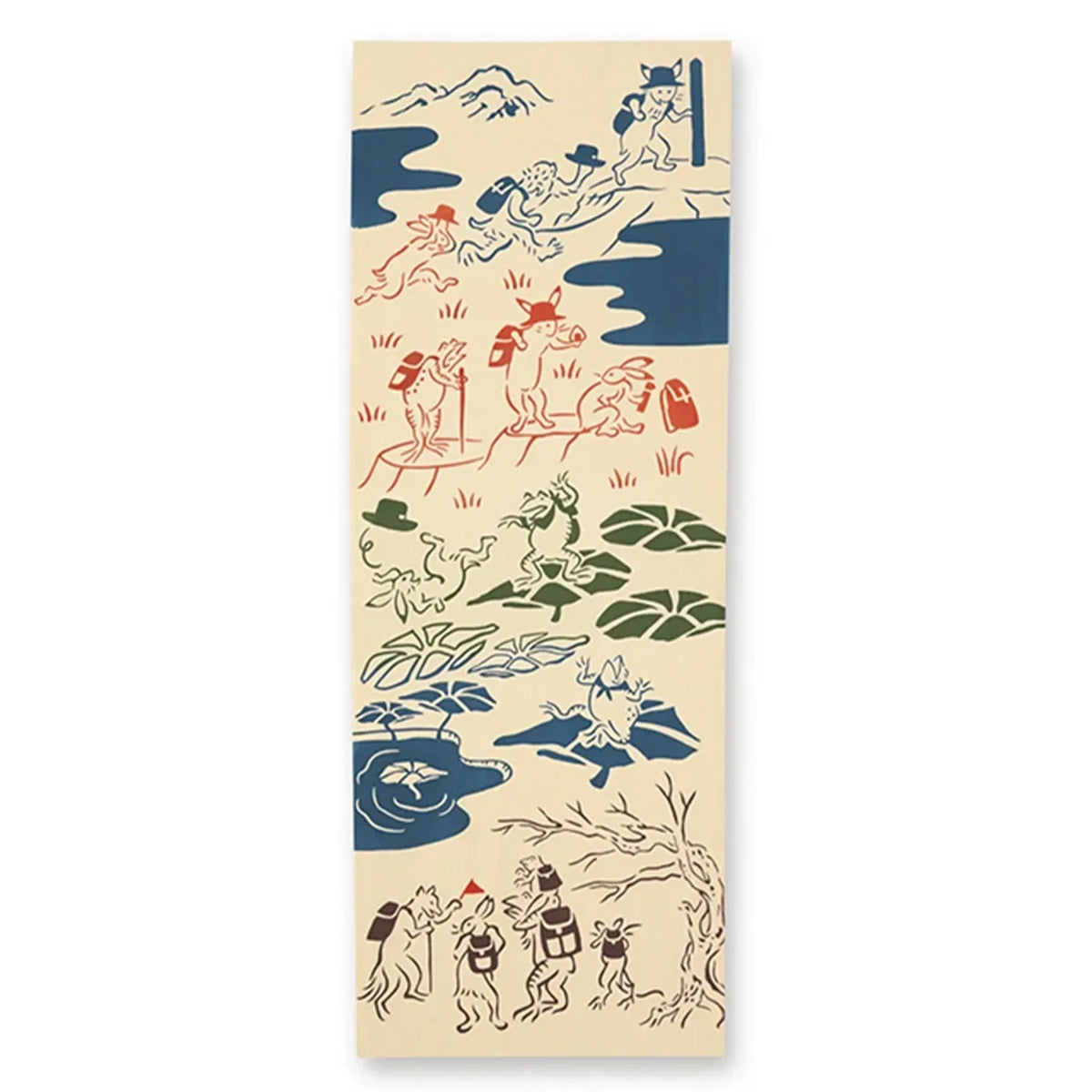 Chōjū-giga tenugui, Mountain Climbing design: frolicking frogs, rabbits and monkeys