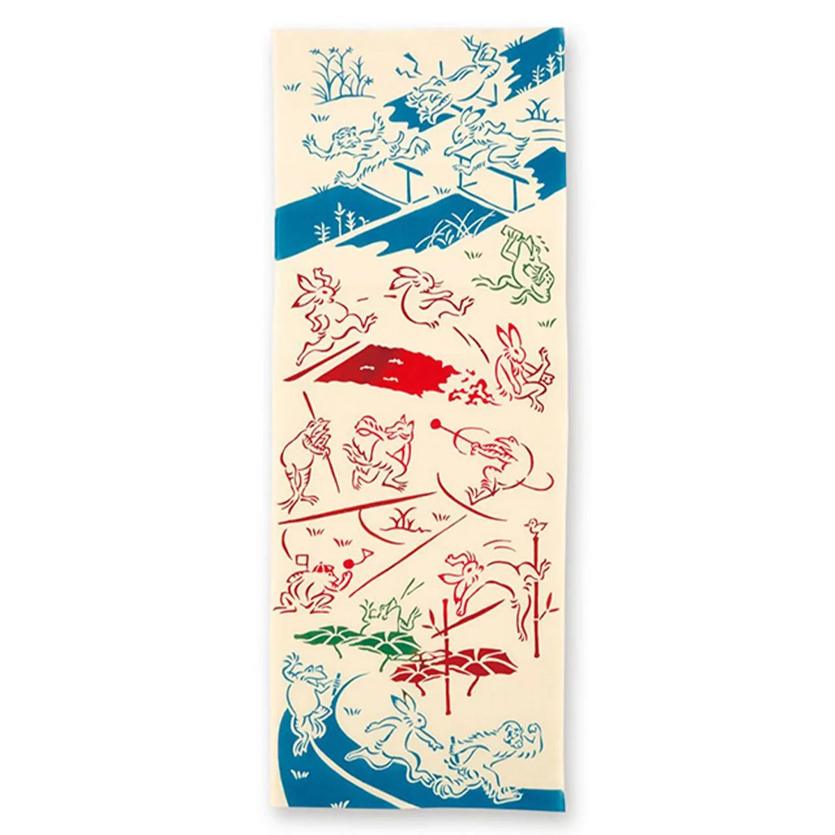 Chōjū-giga tenugui, Track & Field design: frolicking frogs, rabbits and monkeys