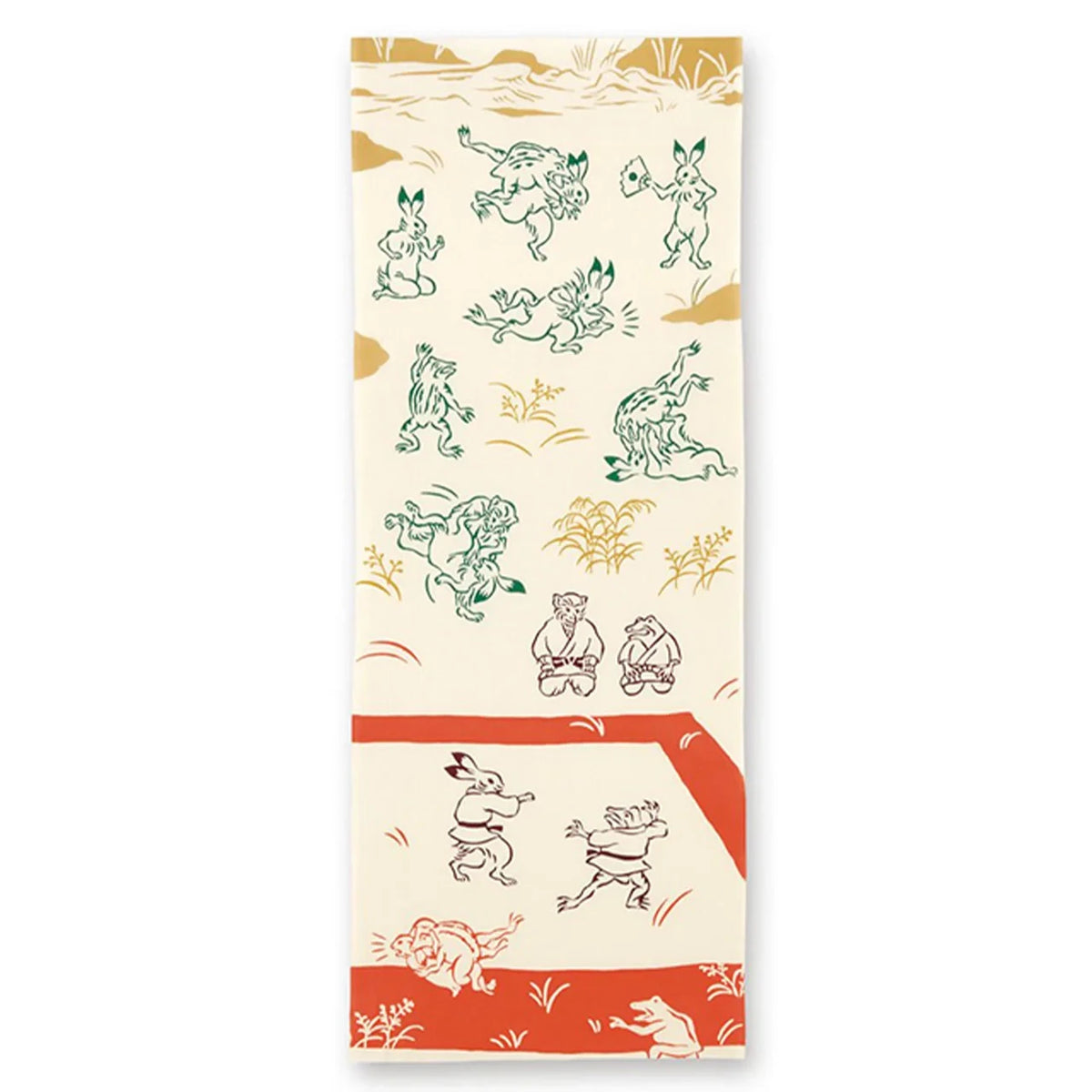Chōjū-giga tenugui, Judo design: frolicking frogs, rabbits and monkeys