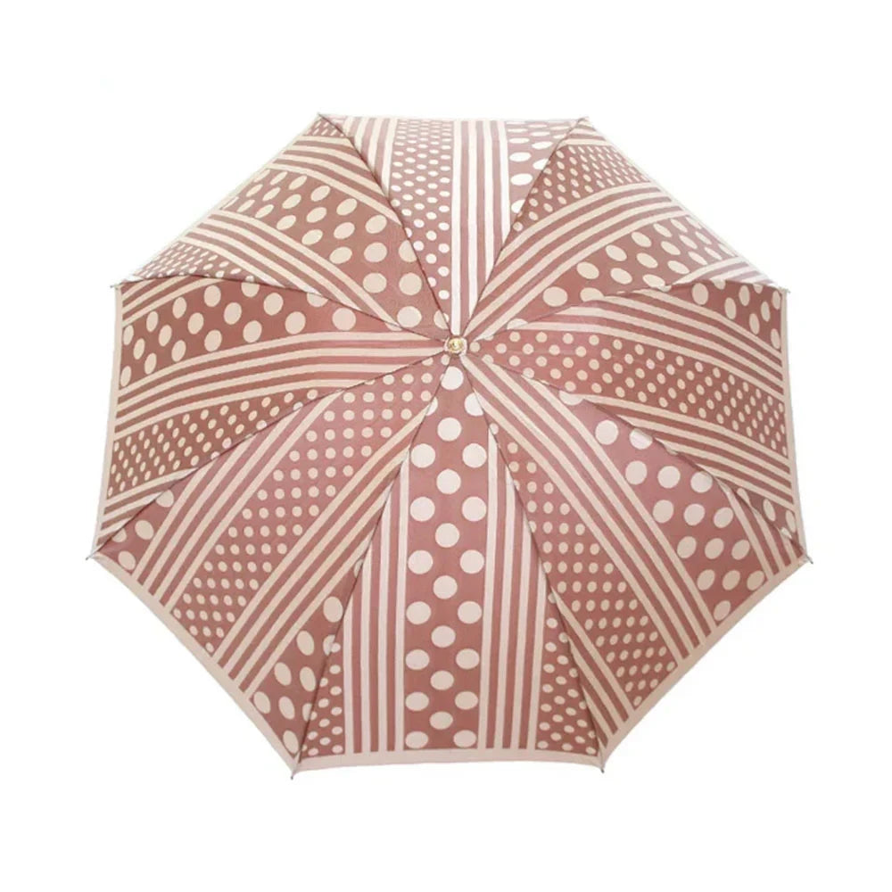 kirie Dots and Stripes umbrella in Antique Bordeaux, canopy from above #Color_Antique Bordeaux