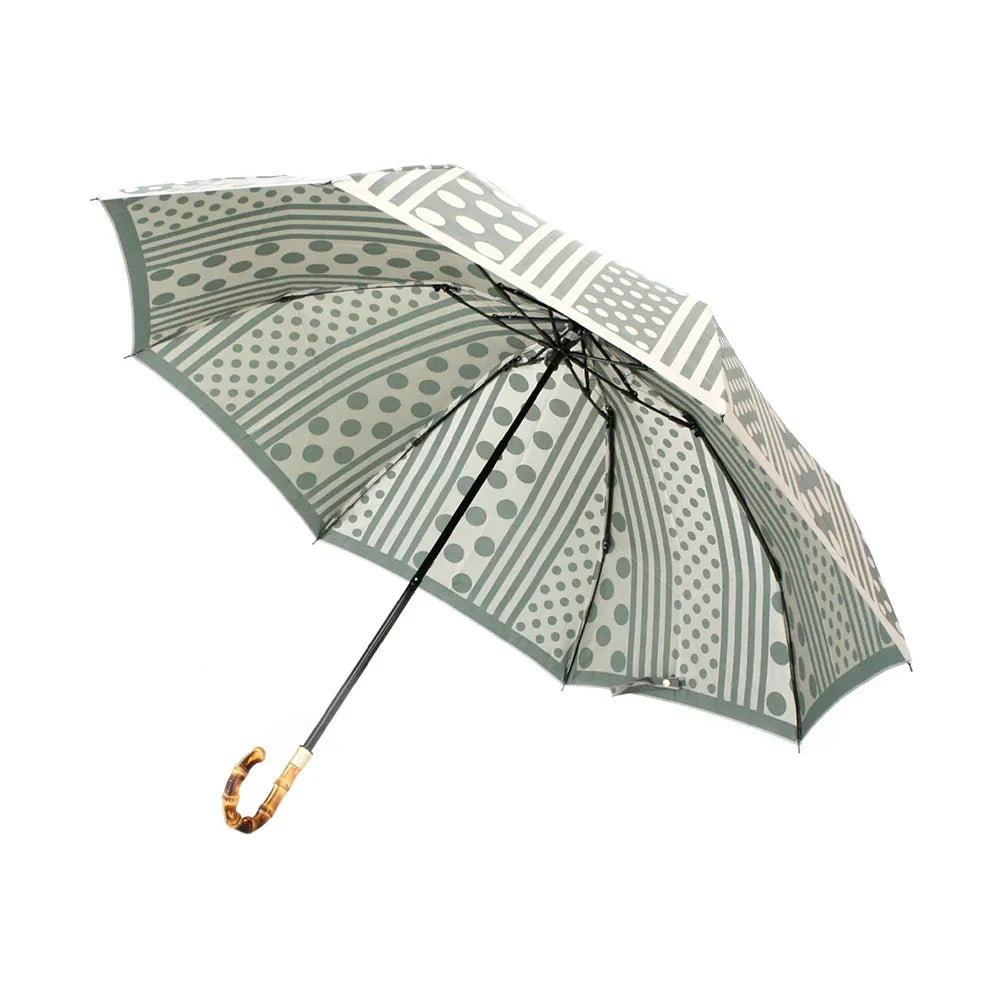 kirie Dots and Stripes umbrella in Forest Green, open #Color_Forest Green