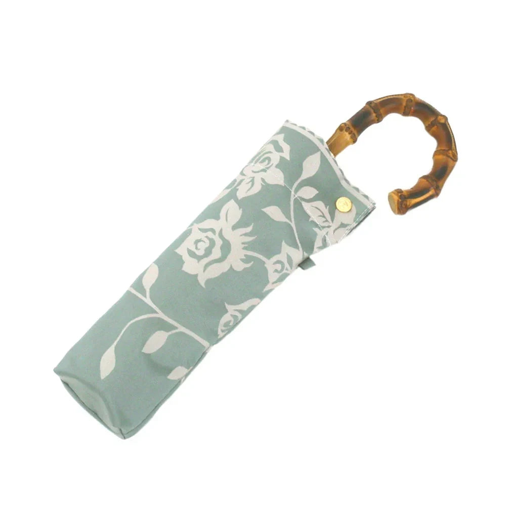 kirie Rose folding umbrella in Sage Green, folded #Color_Sage Green