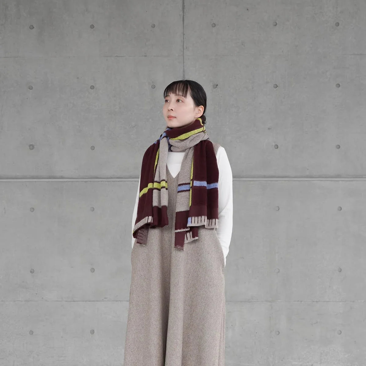 Wearing the wine tanbo stole