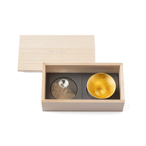 FUJIYAMA Sake Cup Gift Set: Tin & Gold Leaf Pair | NOUSAKU