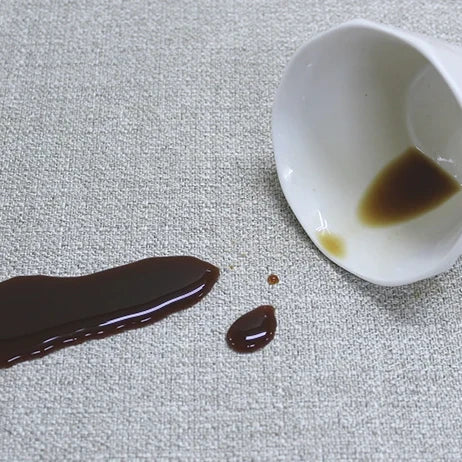 Spilled coffee beading on the Easy Clean fabric